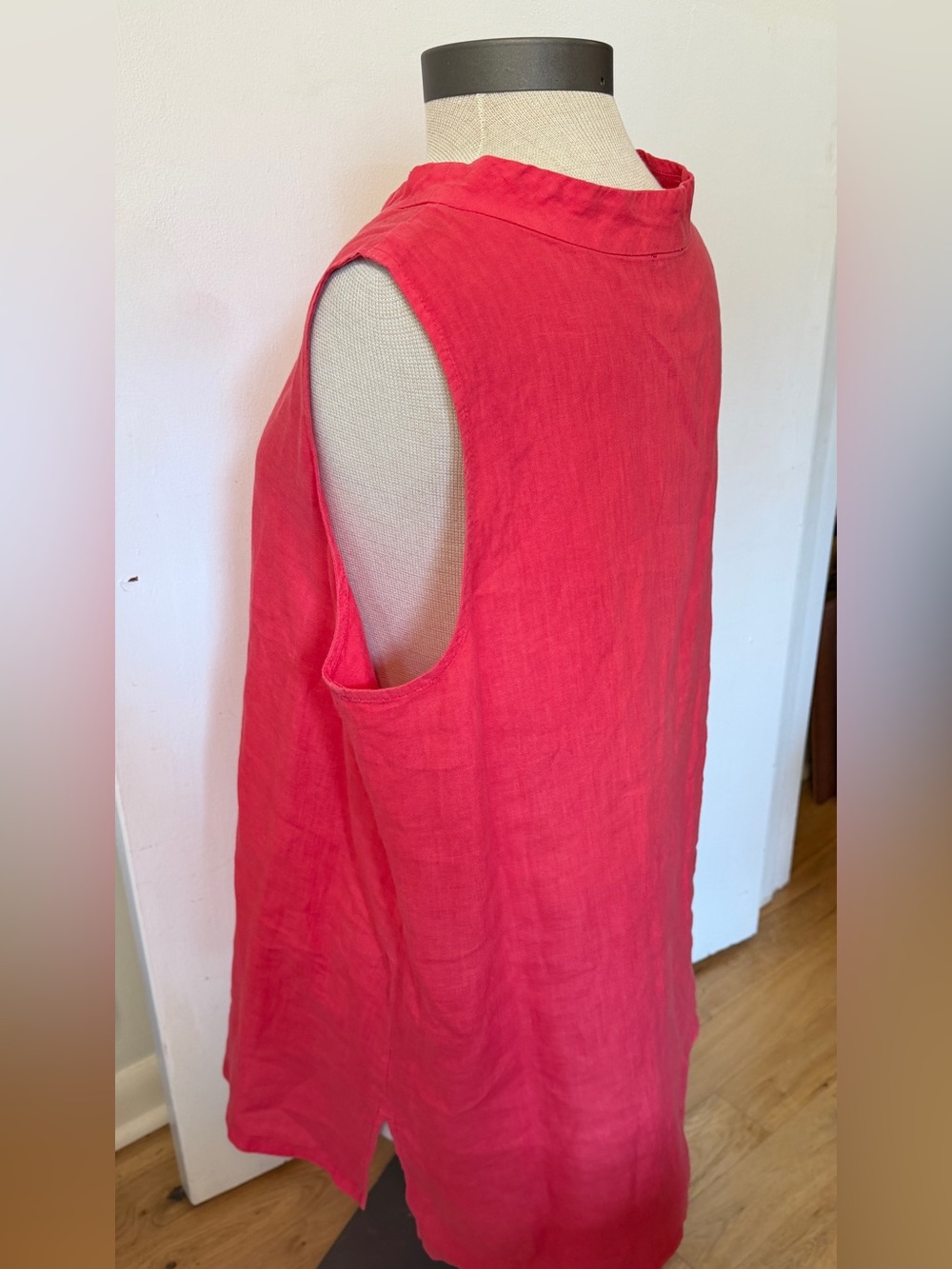 Eileen Fisher Handerkerchief Linen Polished Mock Neck Coral Red Tunic Top - Picture 4 of 7